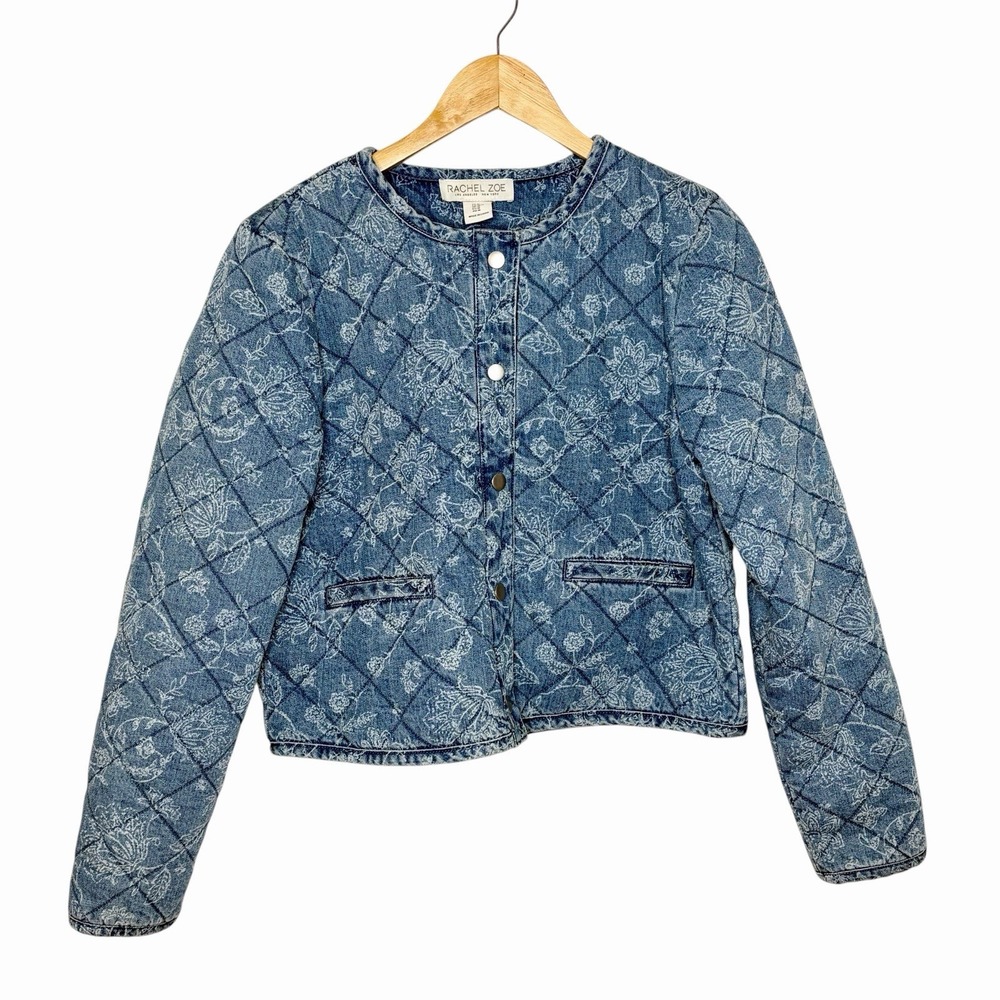 Rachel Zoe Quilted Floral Denim Jacket Womens M Coastal Cowgirl Western Jean